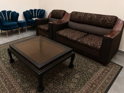 Luxury Wooden Center Table with Brown Glass Top | Excellent Condition
