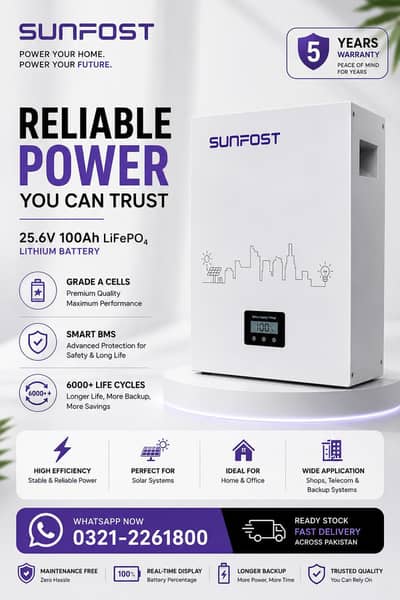 SUNFOST 25.6V 100Ah LiFePO₄ Battery