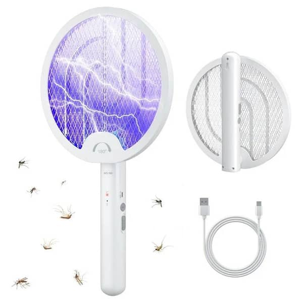 3-in-1 Mosquito Killer Racket USB Rechargeable Electric Fly Swatter with UV Light Lamp & Stand – Insect Trap Zapper for Home Indoor Outdoor – Portable Bug Killer Bat