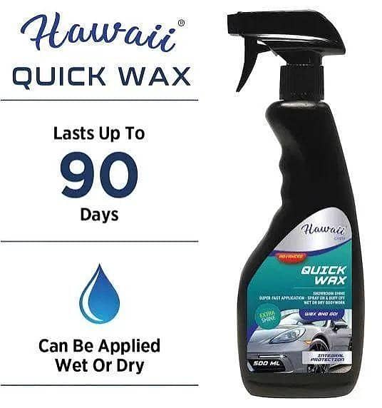 HAWAII BRAND MADE IN EUROPE ADVANCED QUICK WAX SHOWROOM SHINE SUPER FAST APPLICATION SPRAY ON & BUFF OFF WET OR DRY