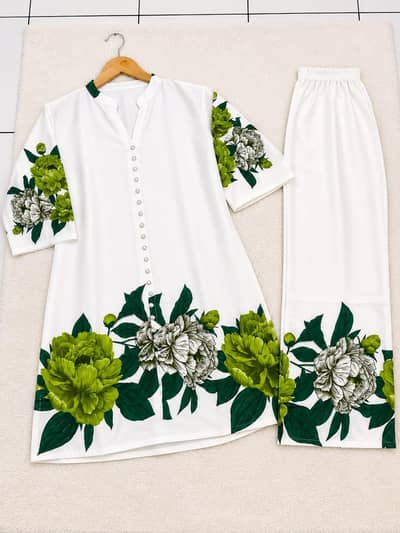 Piece Ladies Suit | New White & Green Floral Design