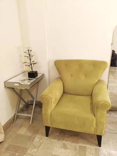 Elegant Single Seater Sofa / Armchair & Folding Tray Table for Sale