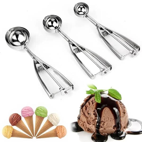Pack of 1 Stainless Steel Spoon Wholesale 1pcs 4CM,5CM,6CM Kitchen Ice Cream Mash Potato Scoop Spring Handle Kitchen Accessories