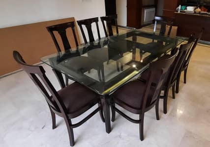 8-Seater Dining table plus set (glass top)