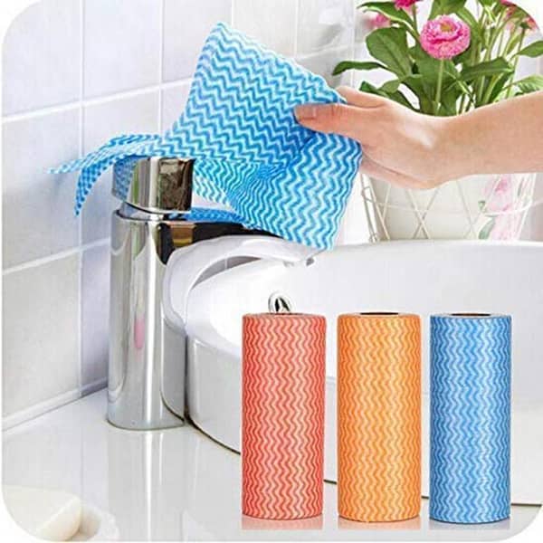 High Qualuty] 1 Roll x 50 Tissues - All-Purpose Disposable Reusable Kitchen Wipes Cleaning Cloths Mighty Cloths - 50 wipes Pcs per roll