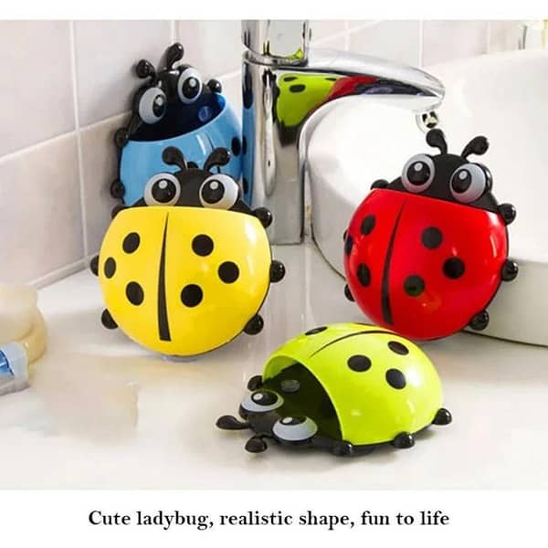 Ladybug Suction Hooks Rack Toothbrush Holder Toothpaste Container Wall Suction Decorations Organizer Kids Cartoon