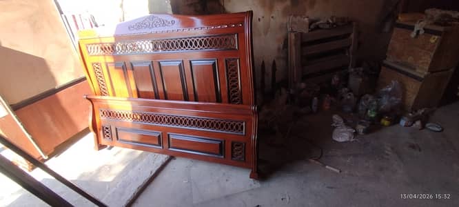 Sold wooden structure bed with side table and dressing