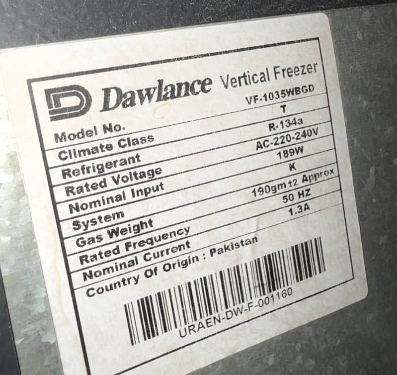 Dawlance vertical Freezer 4