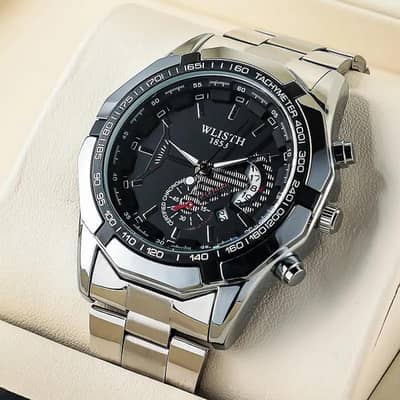 Silver & Gold Chronograph Watch with Dial & Calendar