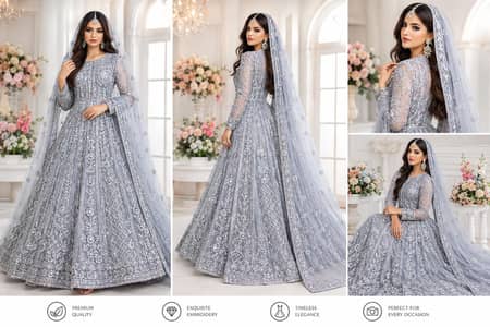 Heavy Embroidered Formal Dress – Second Hand – Grey