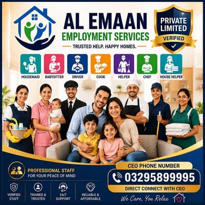 reliable staff house maid nanny's cheif cook driver all domestic staff