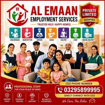 verified house maids cheif cook driver nanny's All domestic staff