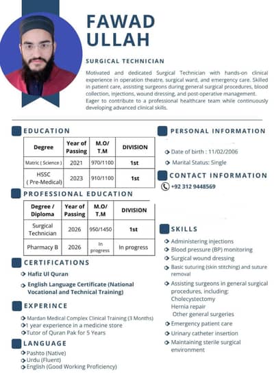 care giver, pharmacy salesman,Al Quran home tutor and school home