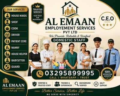 verified house maids cheif cook driver nanny's All domestic staff