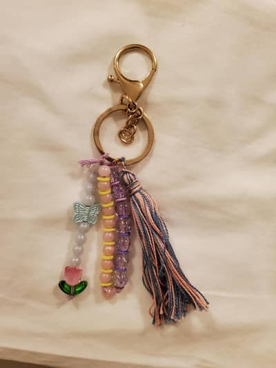 pastel butterfly and cherry beadedtassel keychain