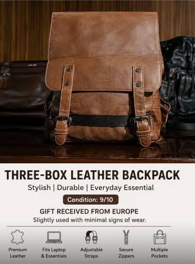 Three-Box Premium Leather Backpack – Brown | pack-bag