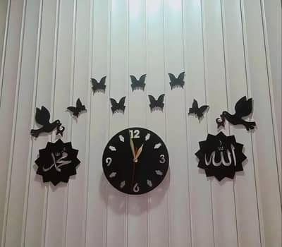 3D Islamic Wooden Wall Clock Black Modern Design