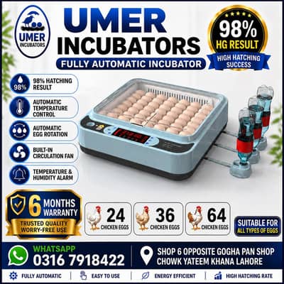 64/24/12 EGGS FULLY AUTOMATIC AC+DC INCUBATOR