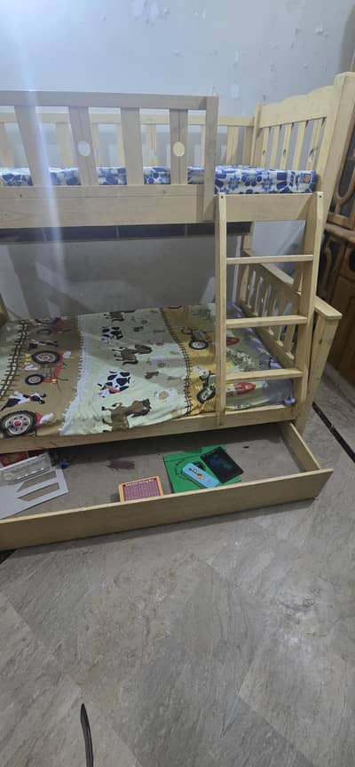 kids double bunk bed wooden with molty foam