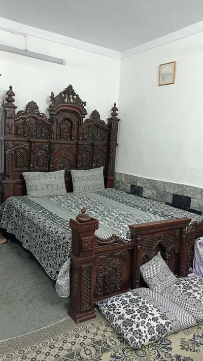Second hand Original Wood Bed and 2 Side Tables and 1 Dressing Table