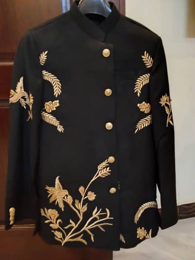 embellished black shirwani / jodhpuri suit