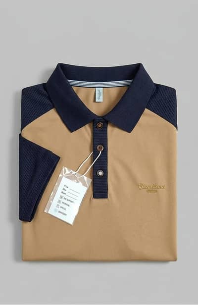 Brand New Men's Premium Polo T-Shirt | Soft Fabric | Beige & Navy