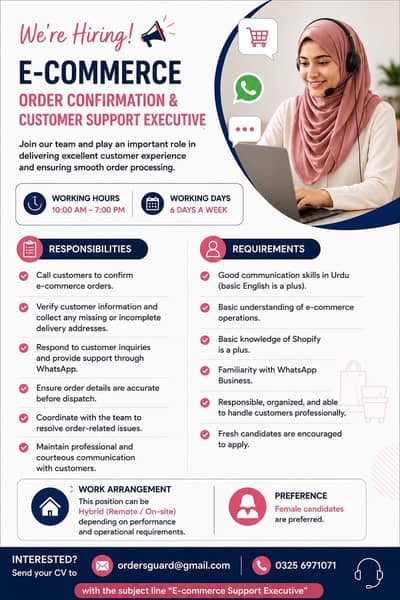 E-commerce Order Confirmation & Customer Support Executive