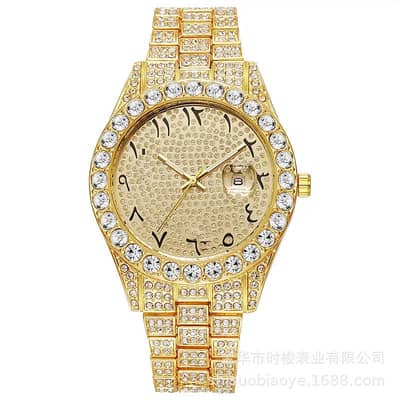 Luxury Diamond Style Gold Watch for Men & Women | Premium Quality