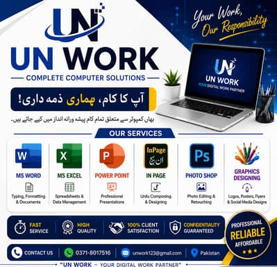 MS Word, Excel, PowerPoint, InPage & Graphic Designing Services