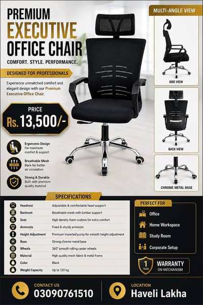 Premium Office Chair – Imported Pump and Stand | Korean Chair