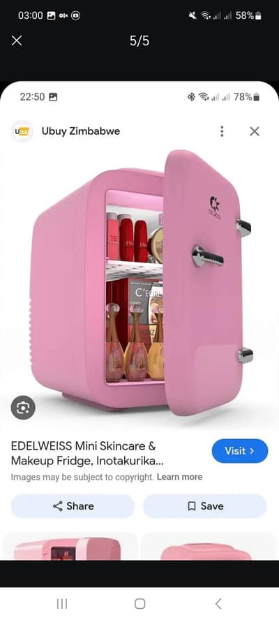 Light pink mini fridge with a removable shelf and a cord that plugs