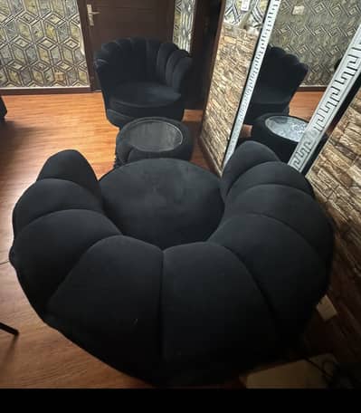 Excellent condition black room chairs with matching stool