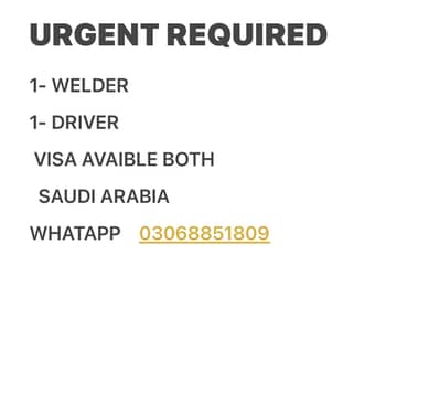 SAUDI VISA AVAIBLE WELDER/DRIVER