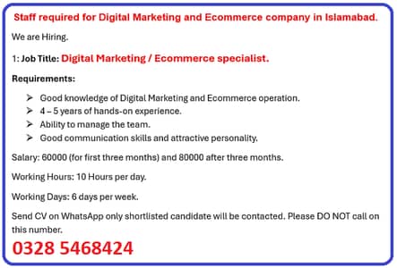 Digital Marketing / Ecommerce specialist.