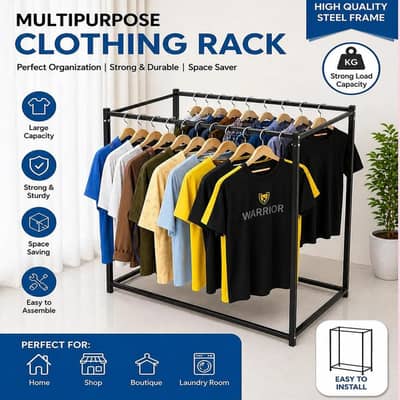 Black iron clothing rack multi purpose storage with clips