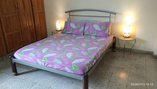 Queen size Iron bed with side tables