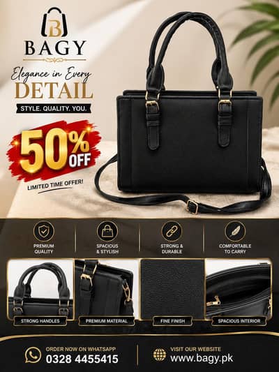 Elegant black structured handbag for woman