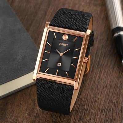 Skmei Square Gold Watch Black Strap Quartz Business Calendar