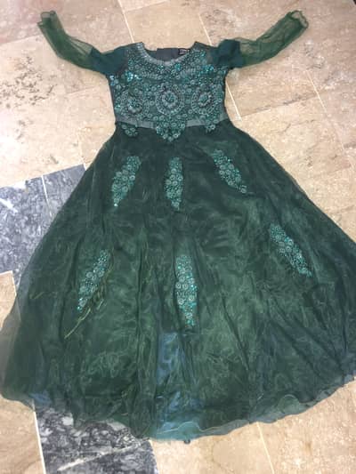 Heavy embroidered green net maxi -party wear