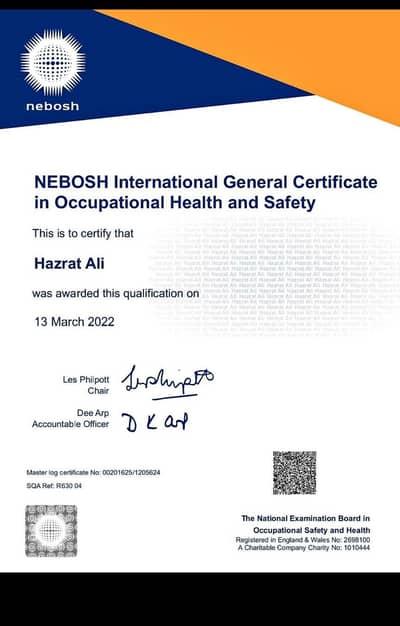 Nebosh IGC verified certificates.