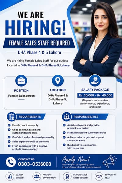 Female Sales Staff Required | Salesperson jobs | Lahore