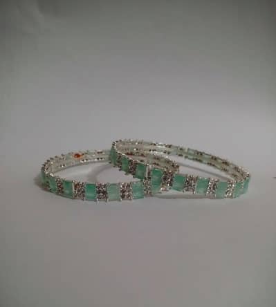 Elegant Mint Green Stone & Zarcoon Bangles