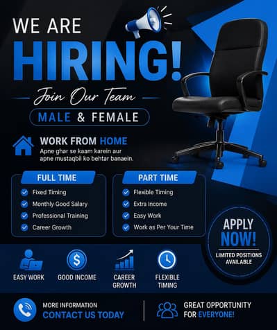 We are hiring urgent base on male and female.