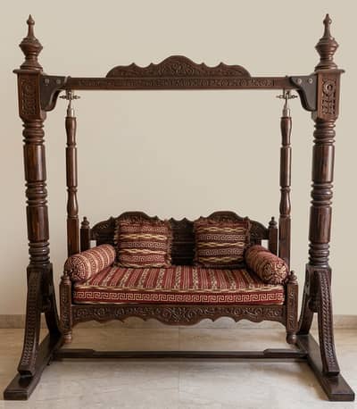 Beautiful Carved Wooden Jhoola (Traditional Swing) – Excellent Conditi
