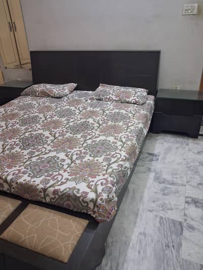 King size wooden bed for sale with side tables and dressing