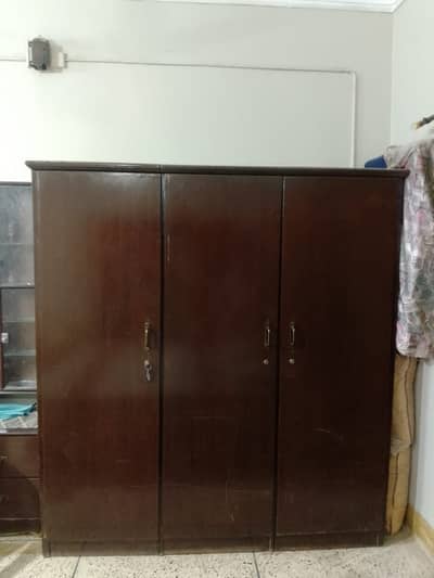 Three Door Chiniot Wood Wardrobe and Iron stand