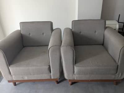 Grey Fabric Single Seater Sofa Set (2 Pieces) - 10/10 Condition