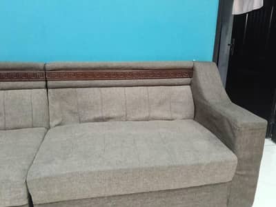 Comfortable Fabric Sofa Set with Elegant Wooden Trim (2 Years Used)