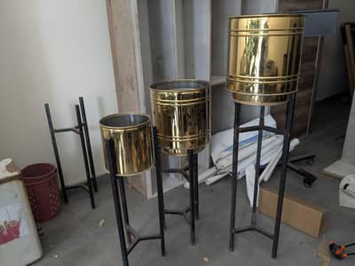 Golden Metal Planter/pots with Iron Stand Different Sizes
