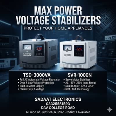 Max Power Voltage Stabilizer TSD-3000VA & SVR-1000N Available | Home